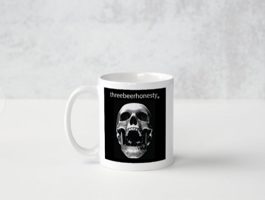 THREEBEERHONESTY Skull Mug (Iconic Edition Black on White)